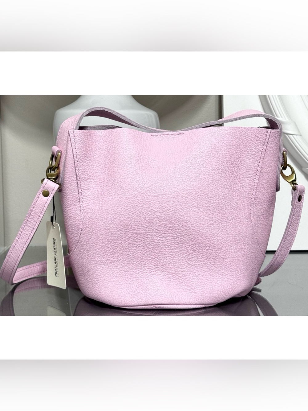 PORTLAND LEATHER LARGE BELLE BUCKET BAG, PINKABOO PINK - Picture 3 of 7